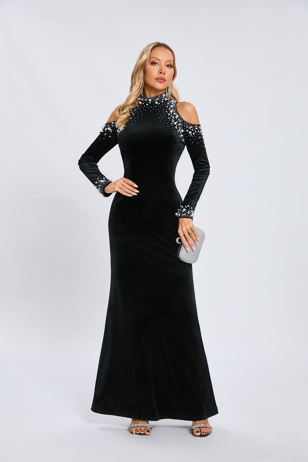 İndigo Midnight İnci Taşlı Maxi Elbise