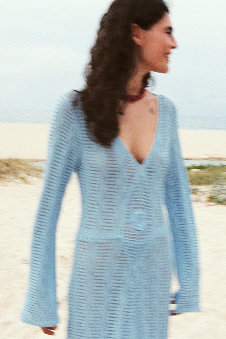 Doris V Yaka Uzun Kollu Örgü Maxi Elbise