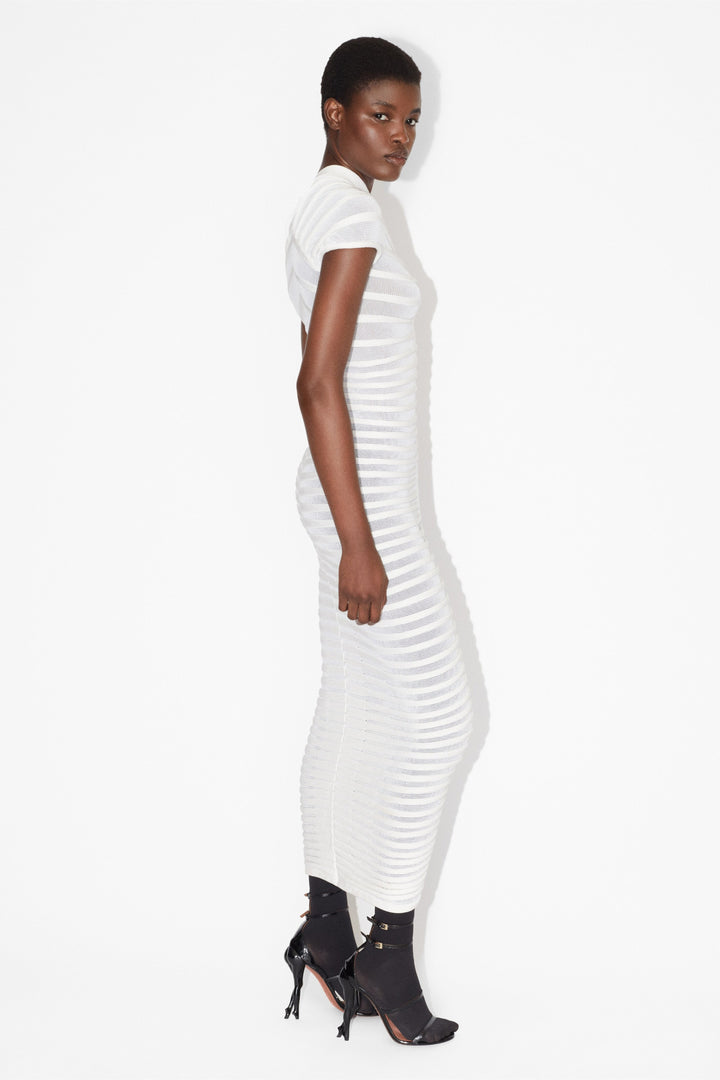 Erica Pileli Çizgili Midi Triko Elbise