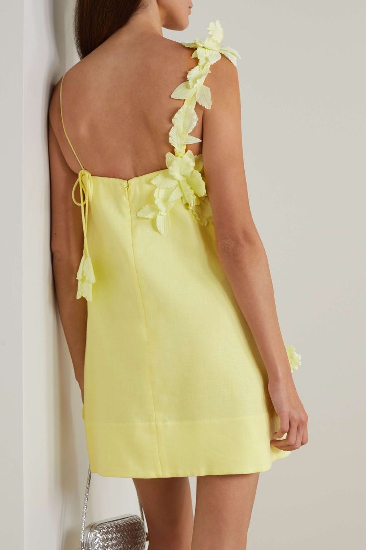 Evelyn Çiçek İşlemeli Mini Keten Sütun Elbise