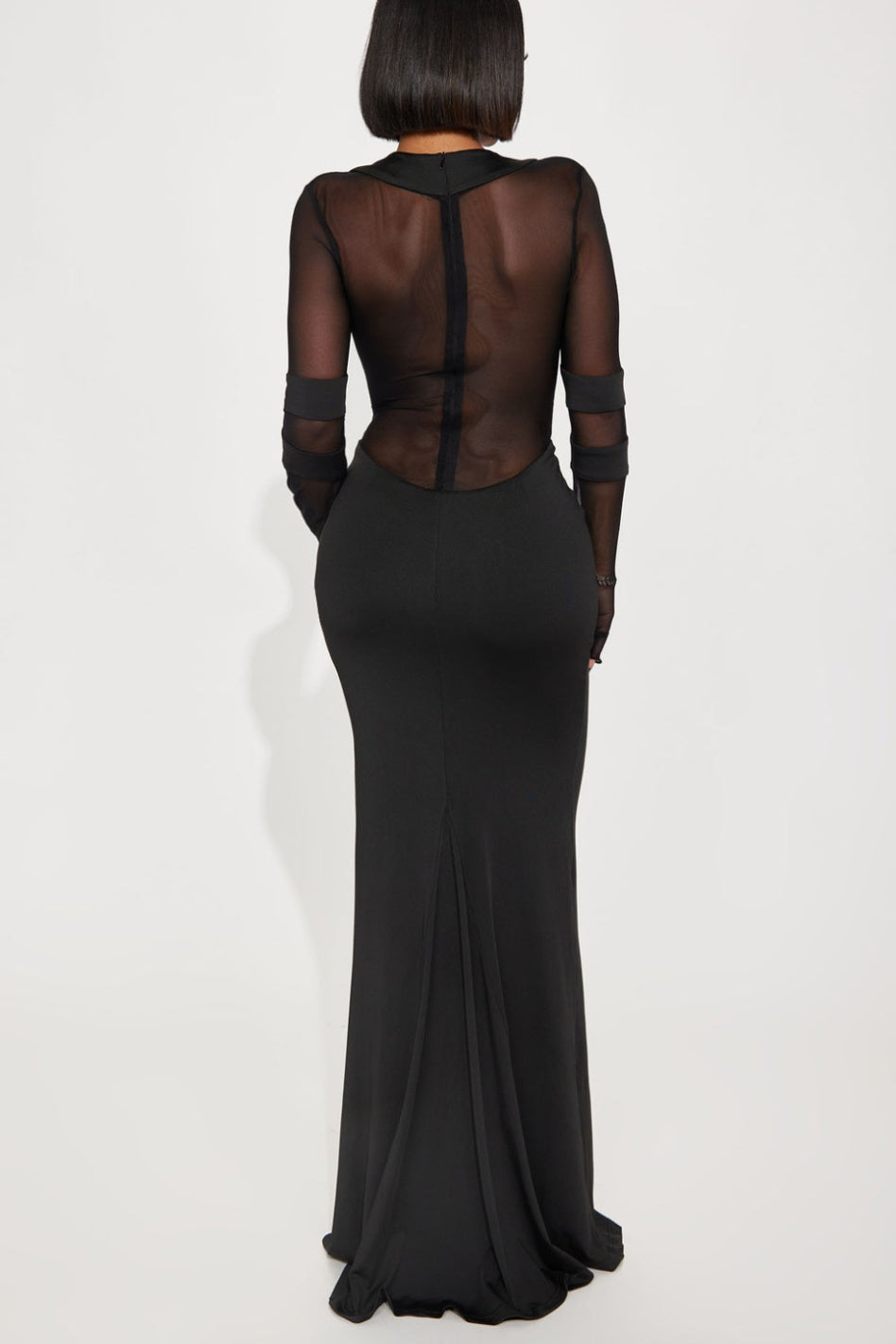 Queena Yuvarlak Yaka Transparan Maxi Örgü Elbise