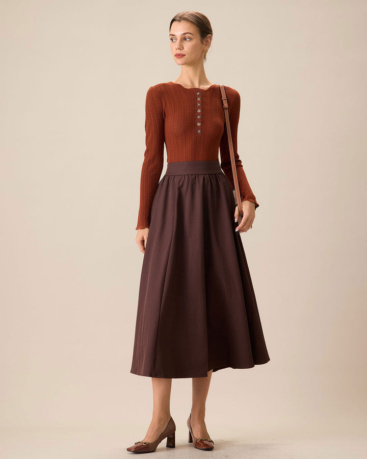 Kahverengi Yuvarlak Yaka İnce Kazak