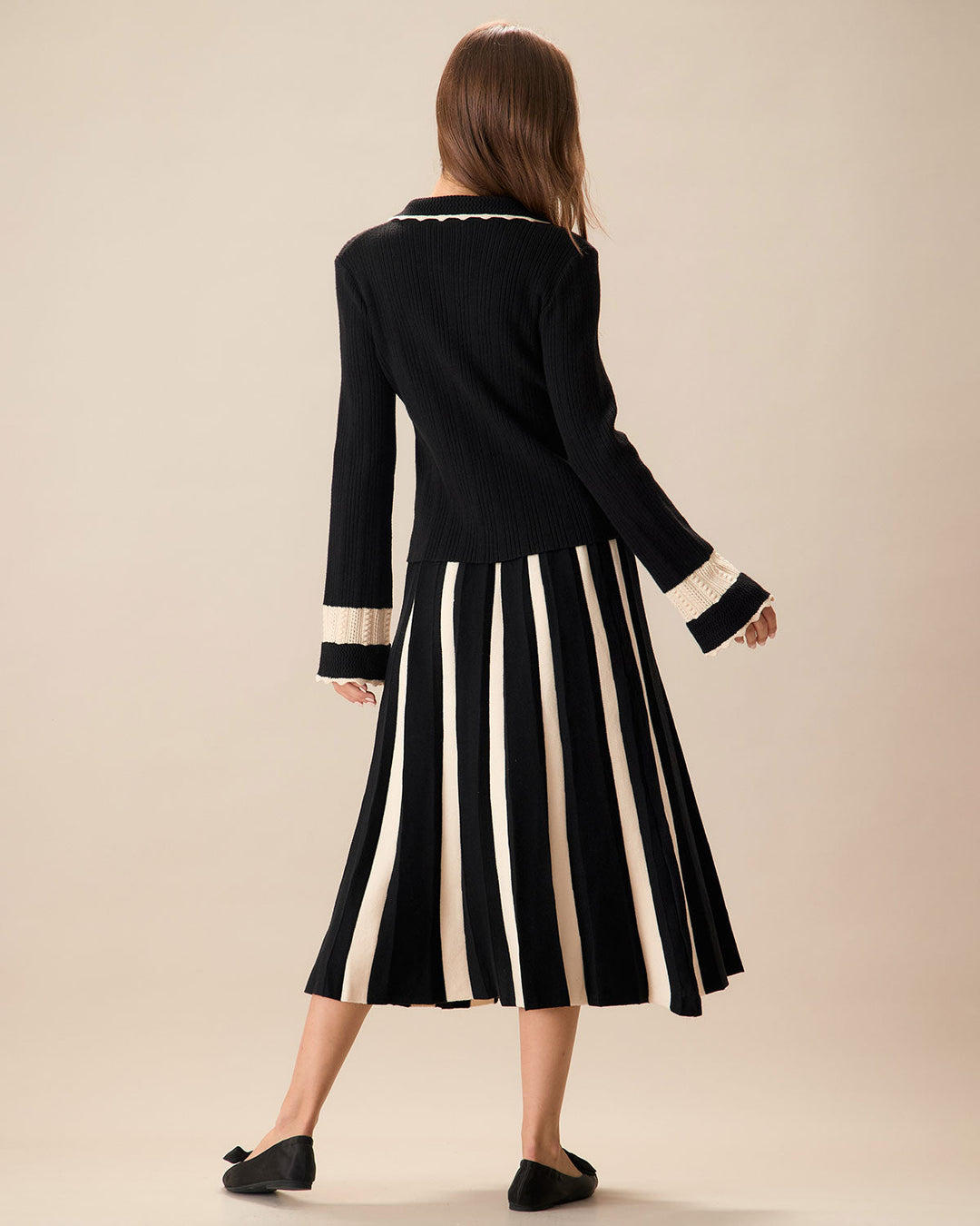 Siyah Parça Ekleme Düğmeli Fitilli Hırka