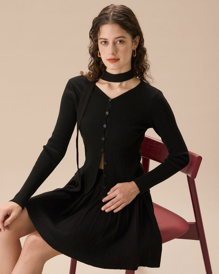 Siyah Fitilli Örgü Slim Hırka