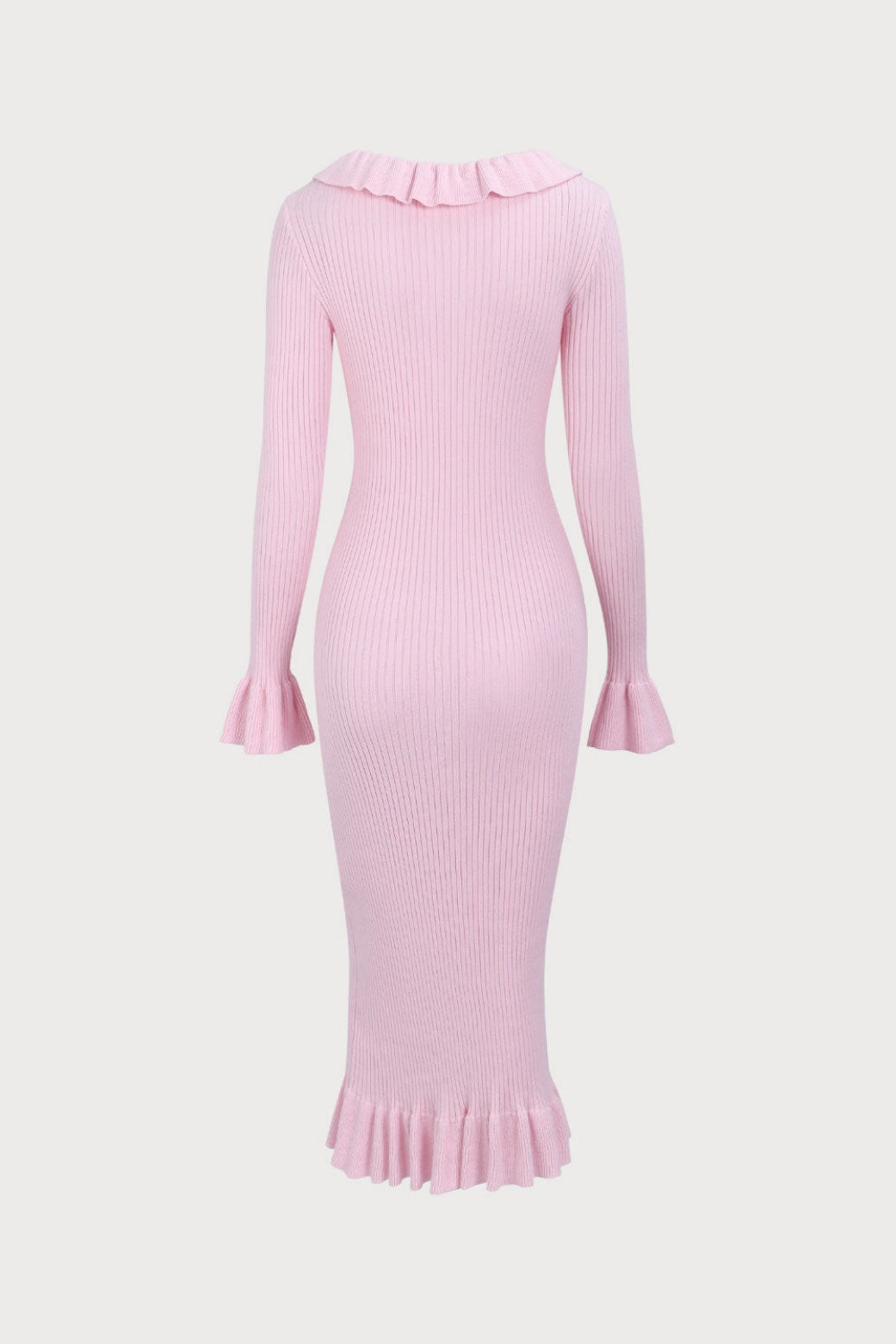 Valerie U Yaka Fırfırlı Midi Triko Elbise