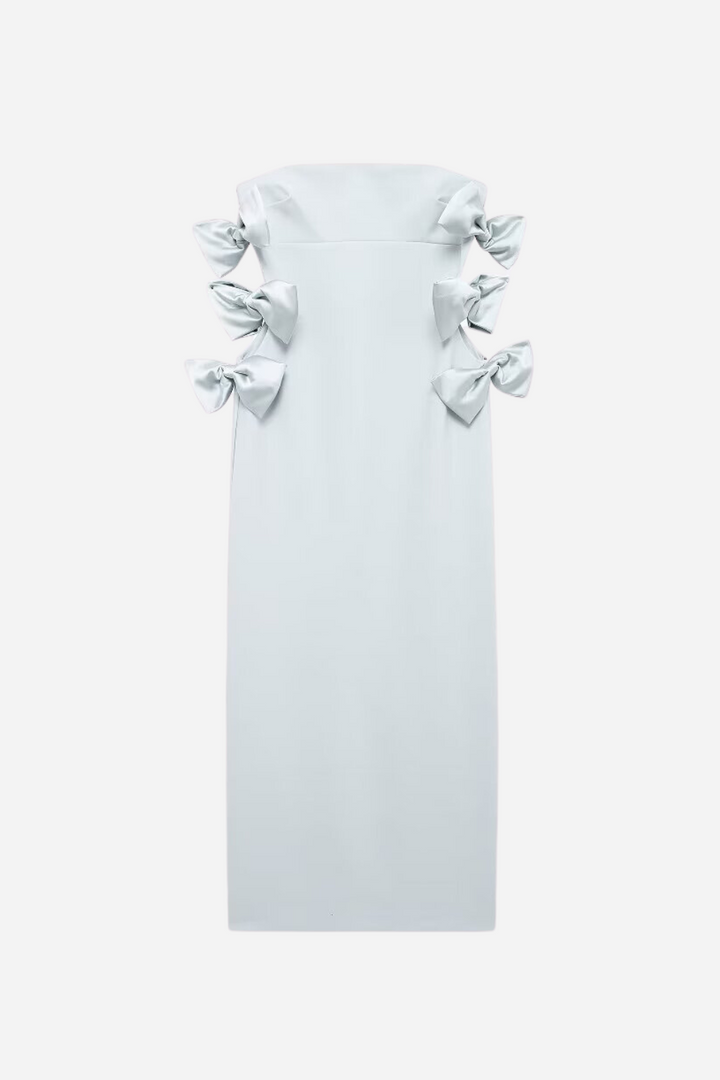 Straplez Fiyonklu Hollow Mini Elbise