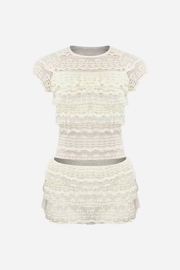 Katlı Fırfırlı Dantel Örgü Set