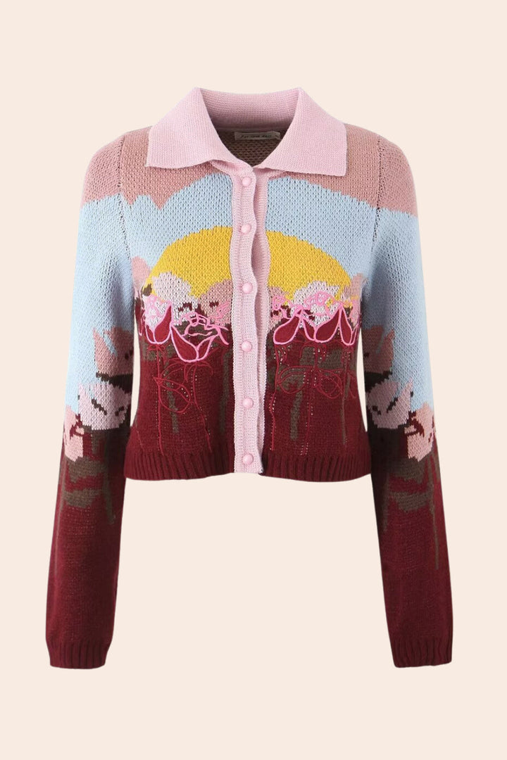 Michelle Çiçekli Jakarlı Triko Hırka