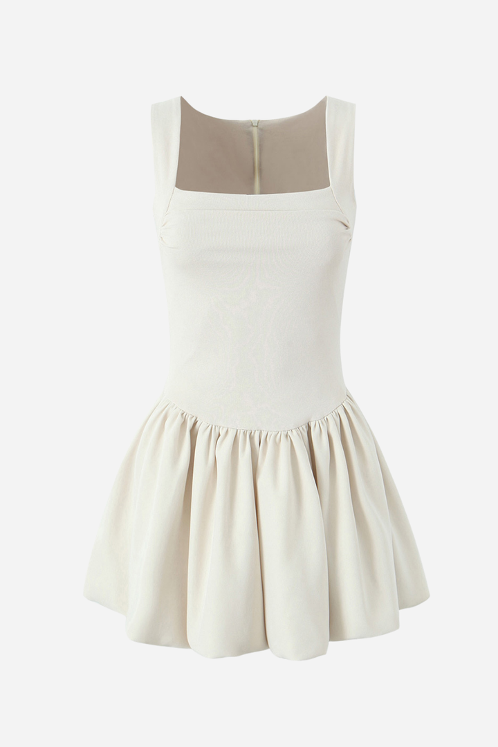 Kare Yaka Pileli Mini Triko Elbise