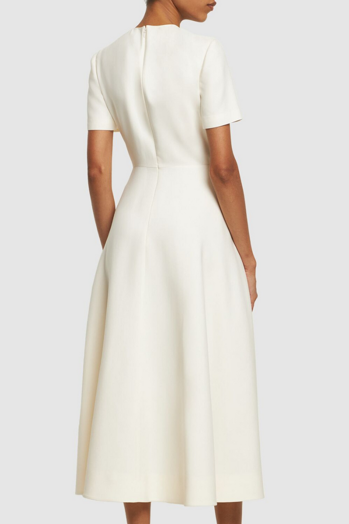 Ava Çiçek Aplikeli Kısa Kollu Midi Elbise