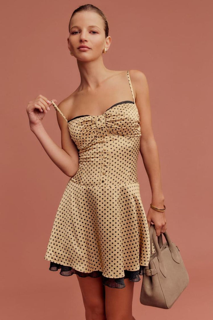 Suzanne Puantiyeli Fırfırlı Cami Mini Elbise