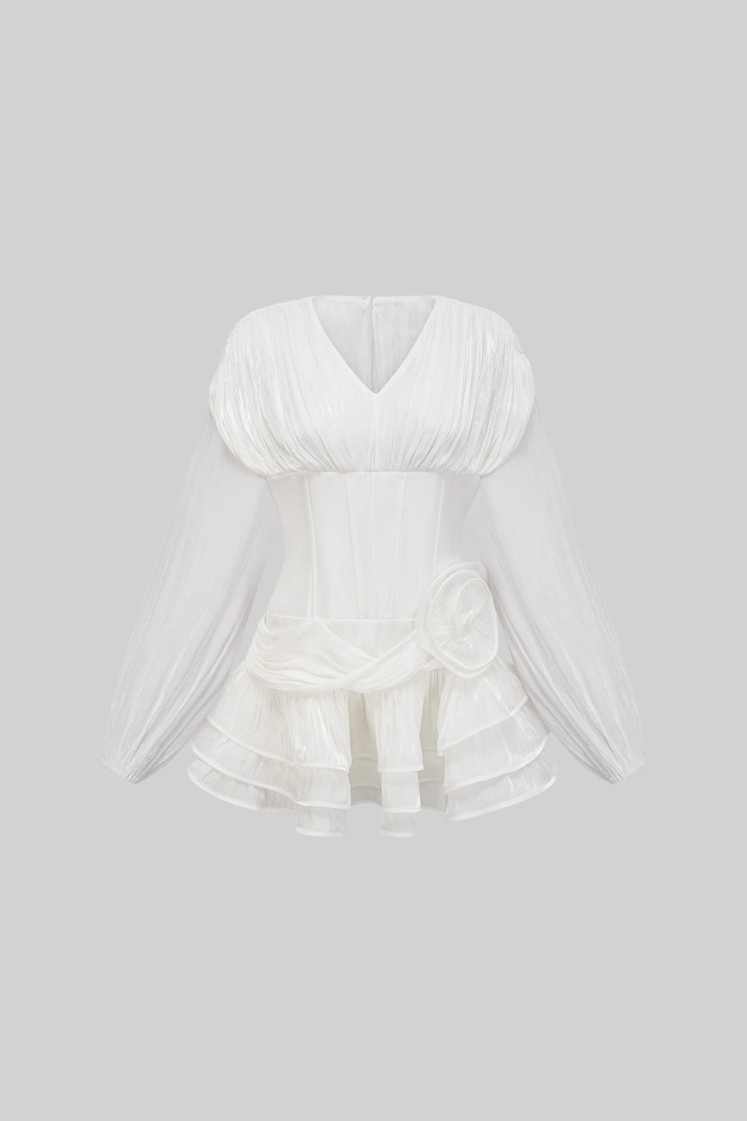 Korse Stili Gövdeli, Fırfır Etekli ve Kabarık Kollu Elbise