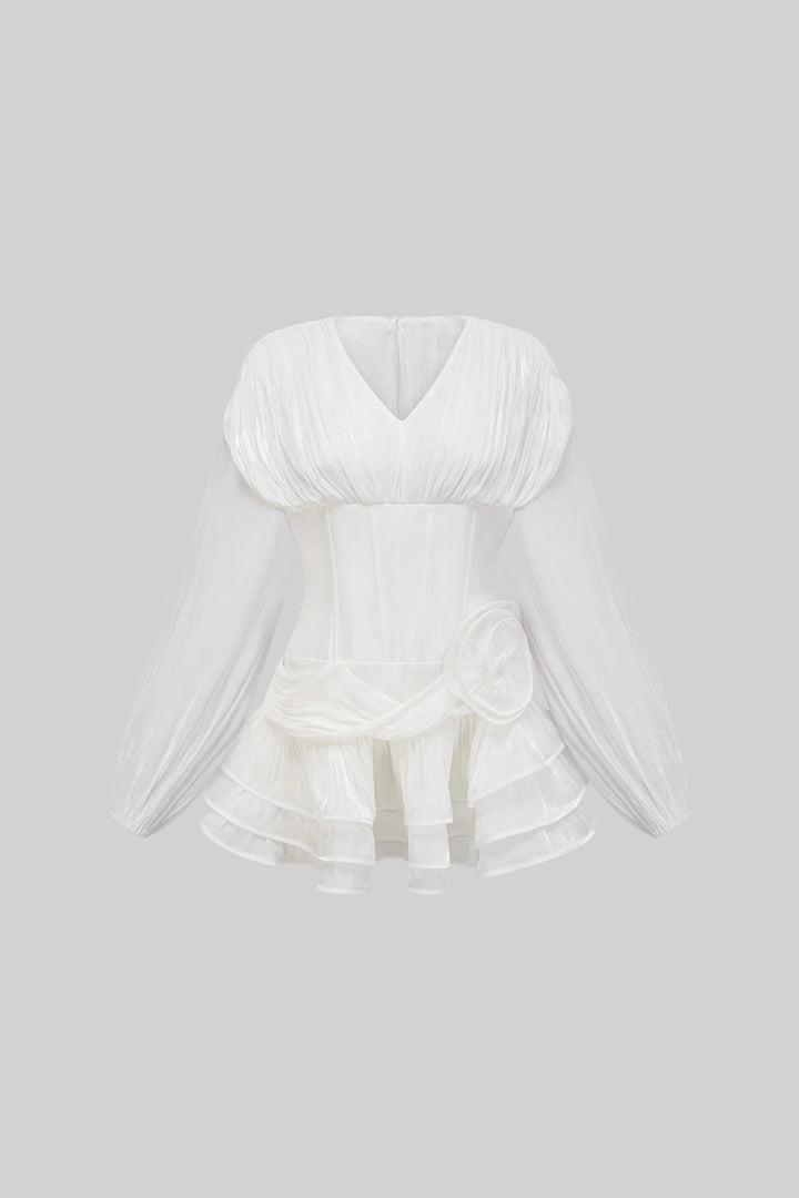 Korse Stili Gövdeli, Fırfır Etekli ve Kabarık Kollu Elbise