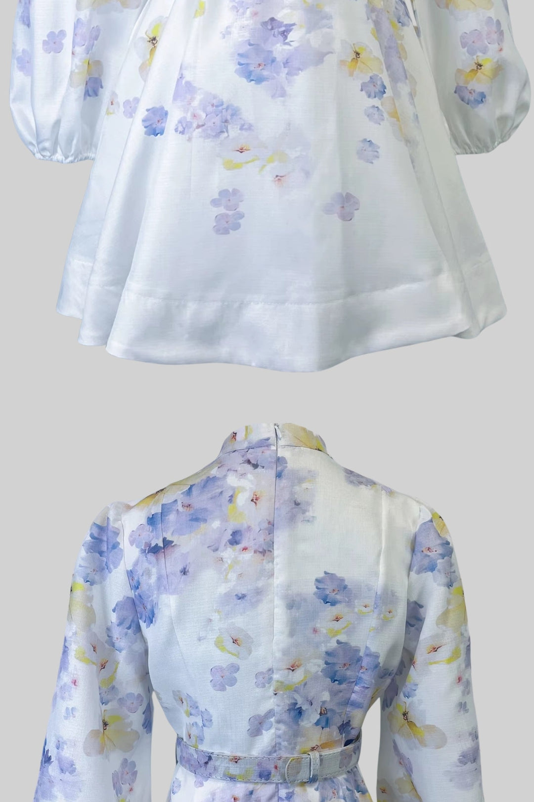 Mor ve Sarı Çiçek Motifli Uzun Kollu Elbise