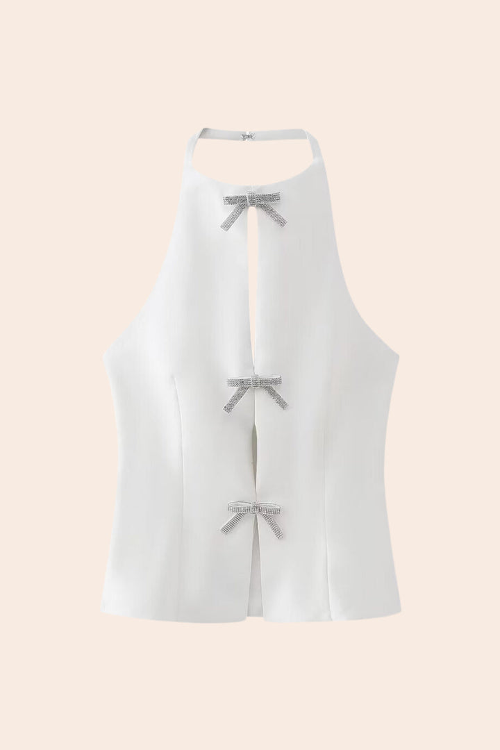 Lesley Taşlı Fiyonklu Boyundan Bağlamalı Tank Top