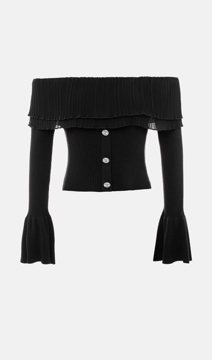 Flier Starplez Fırfır Düğme Detay Üst