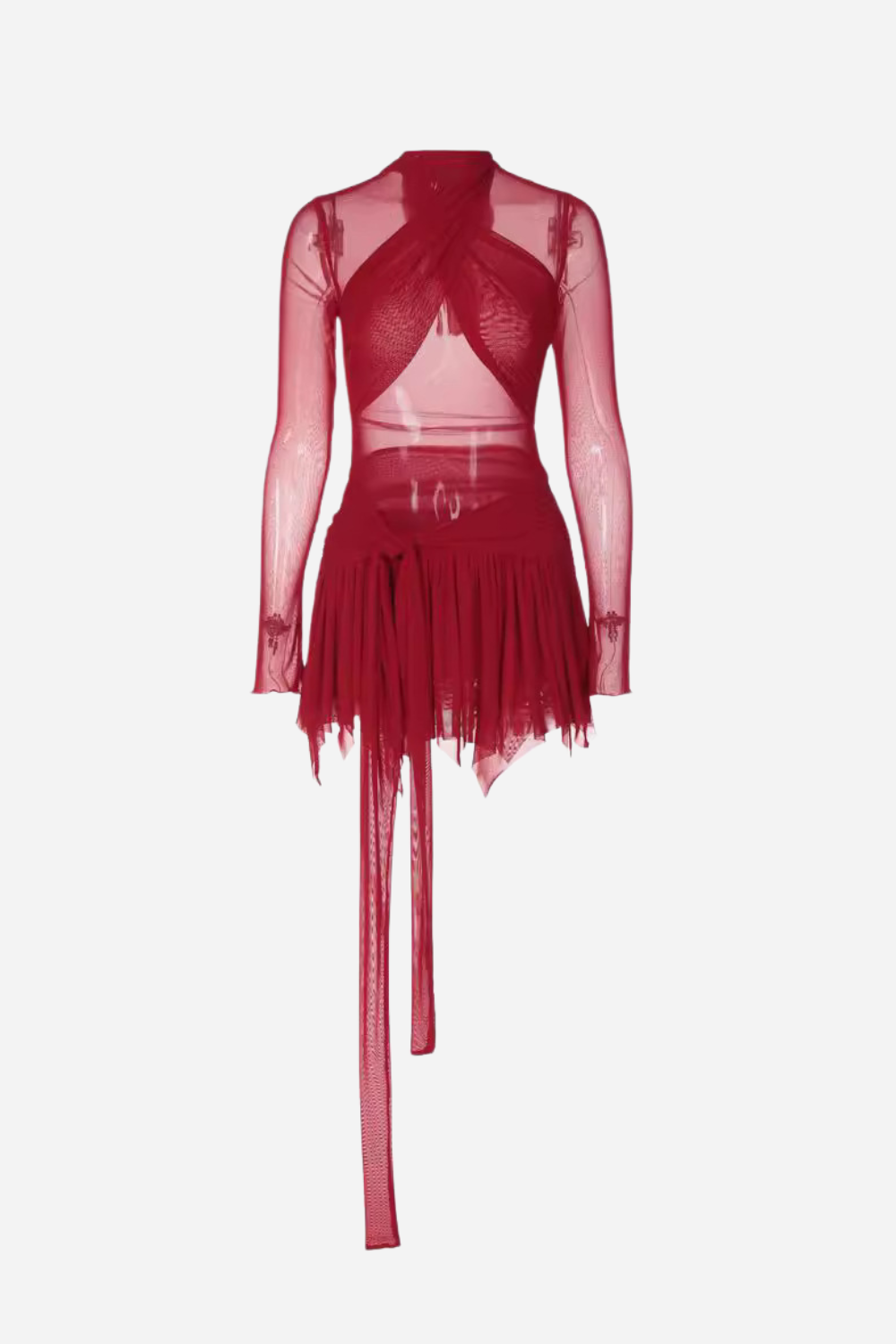 Çapraz Beden Asimetri Mini File Elbise