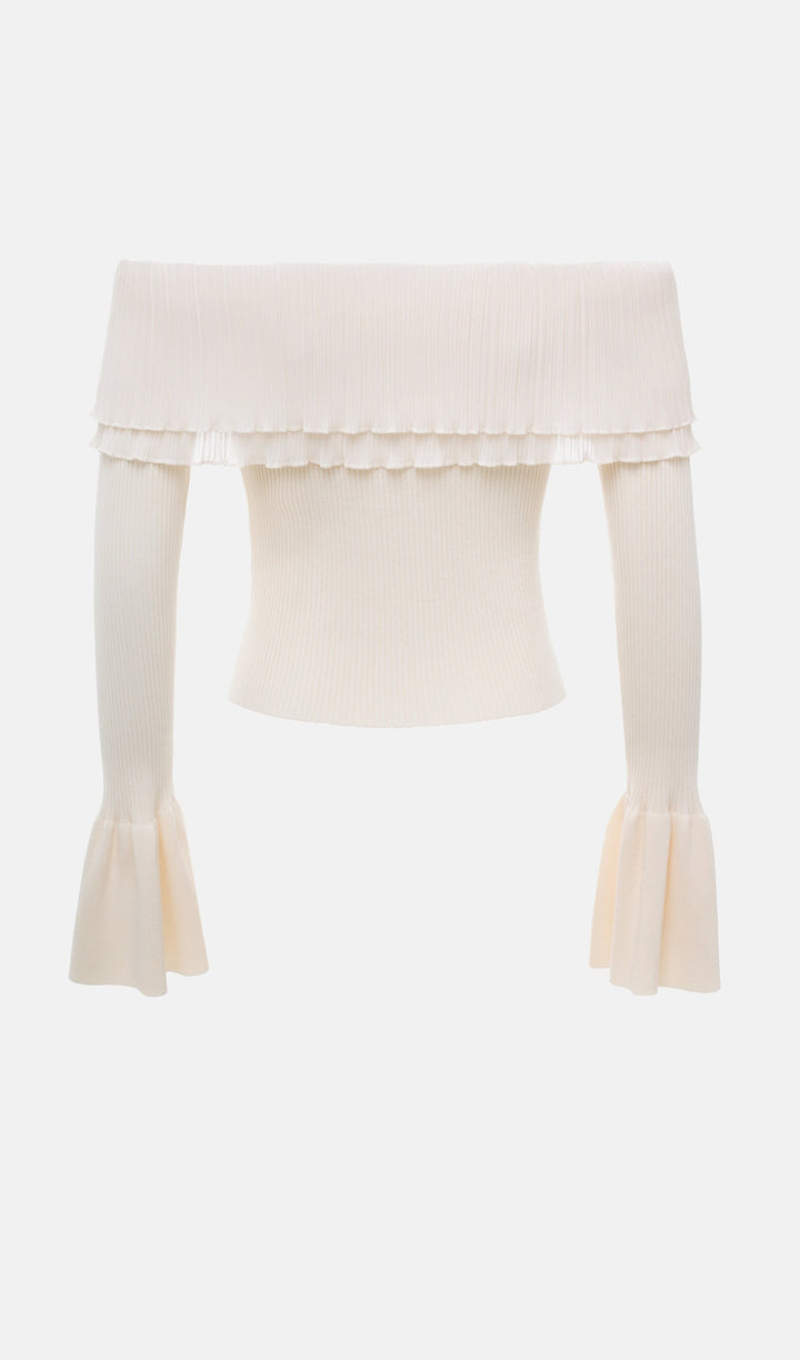 Flier Starplez Fırfır Düğme Detay Üst - Krem