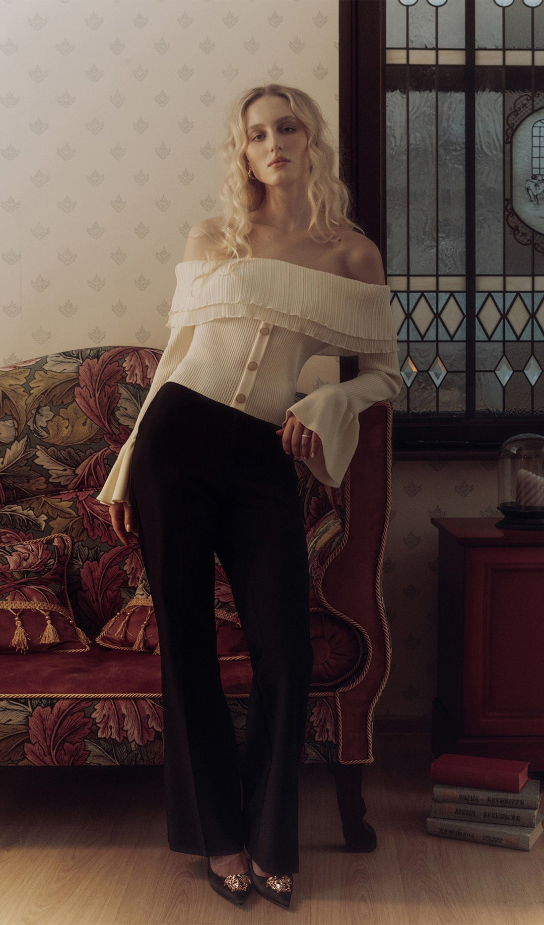 Flier Starplez Fırfır Düğme Detay Üst - Krem