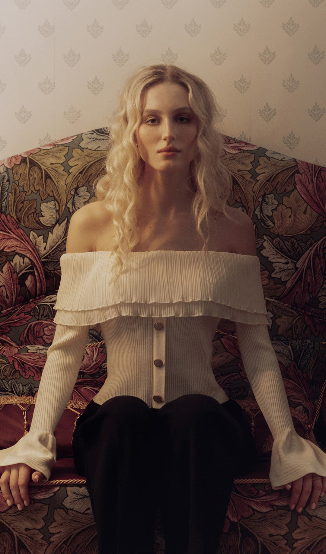 Flier Starplez Fırfır Düğme Detay Üst - Krem