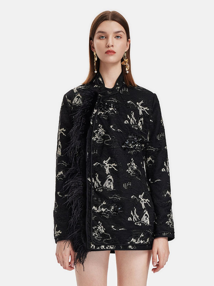 İşlemeli Tüylü Boncuklu Ceket