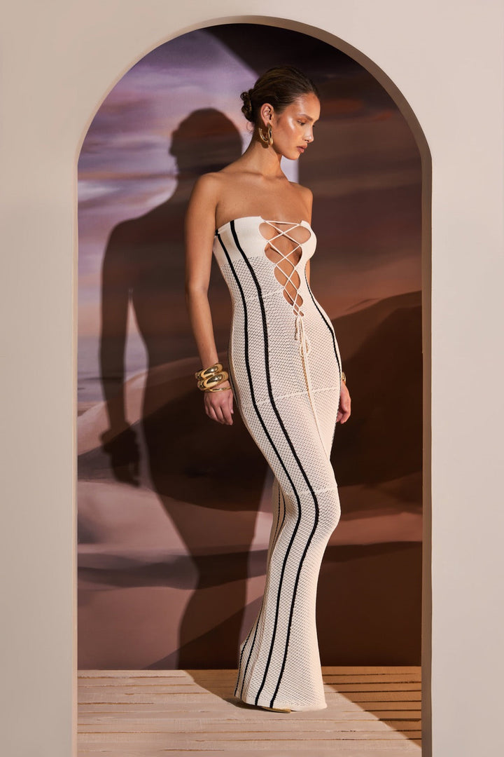 Olivia Straplez Bağcıklı Uzun Triko Elbise