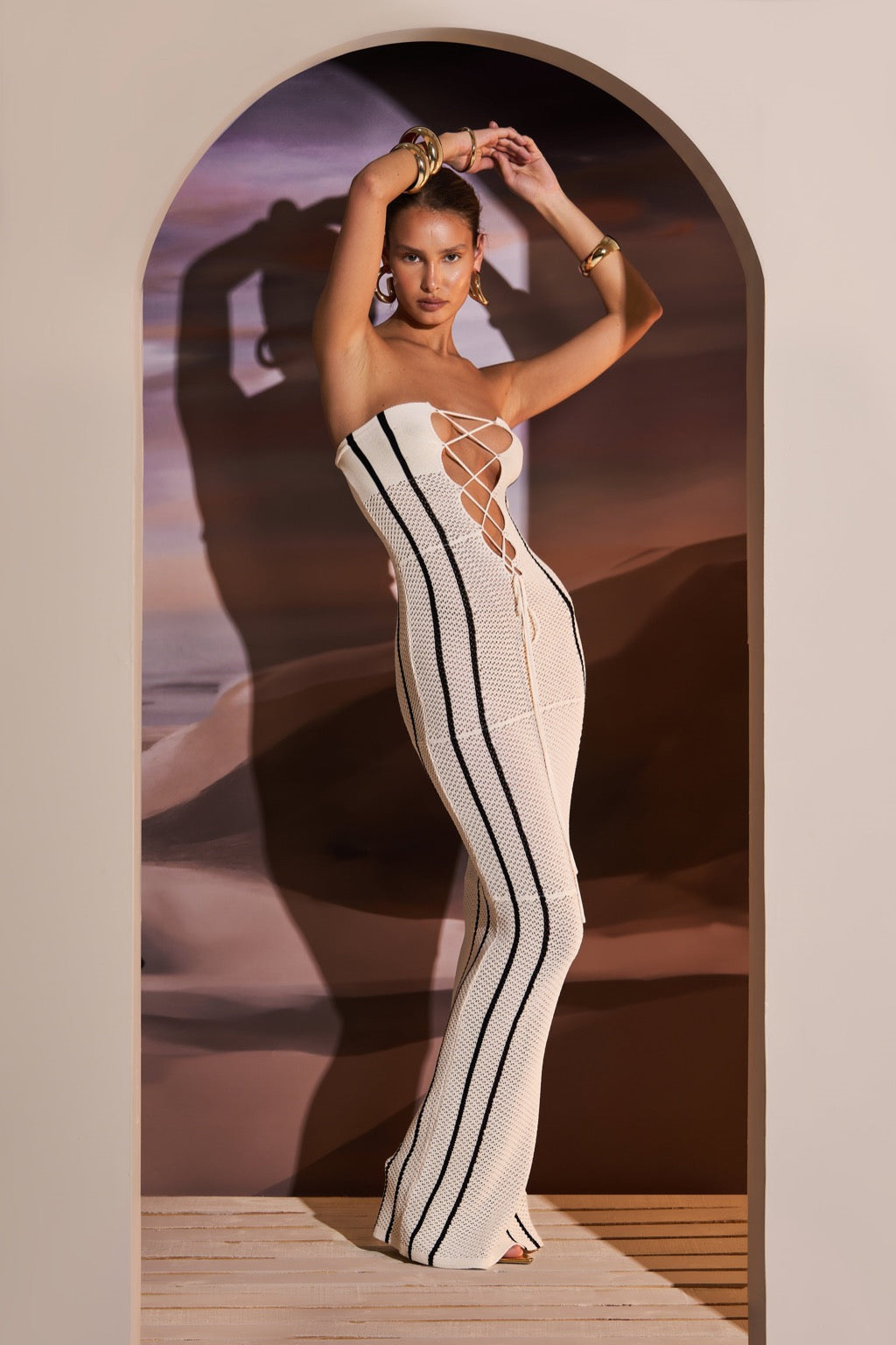 Olivia Straplez Bağcıklı Uzun Triko Elbise