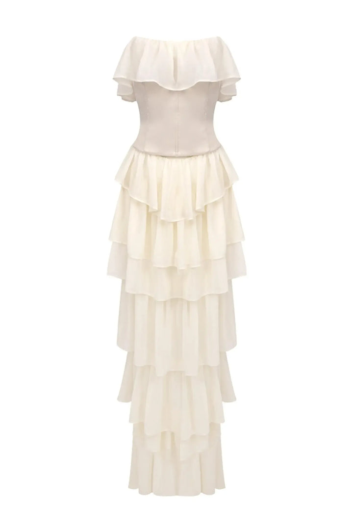 Gerald Kayısı Düşük Omuz Maxi Elbise