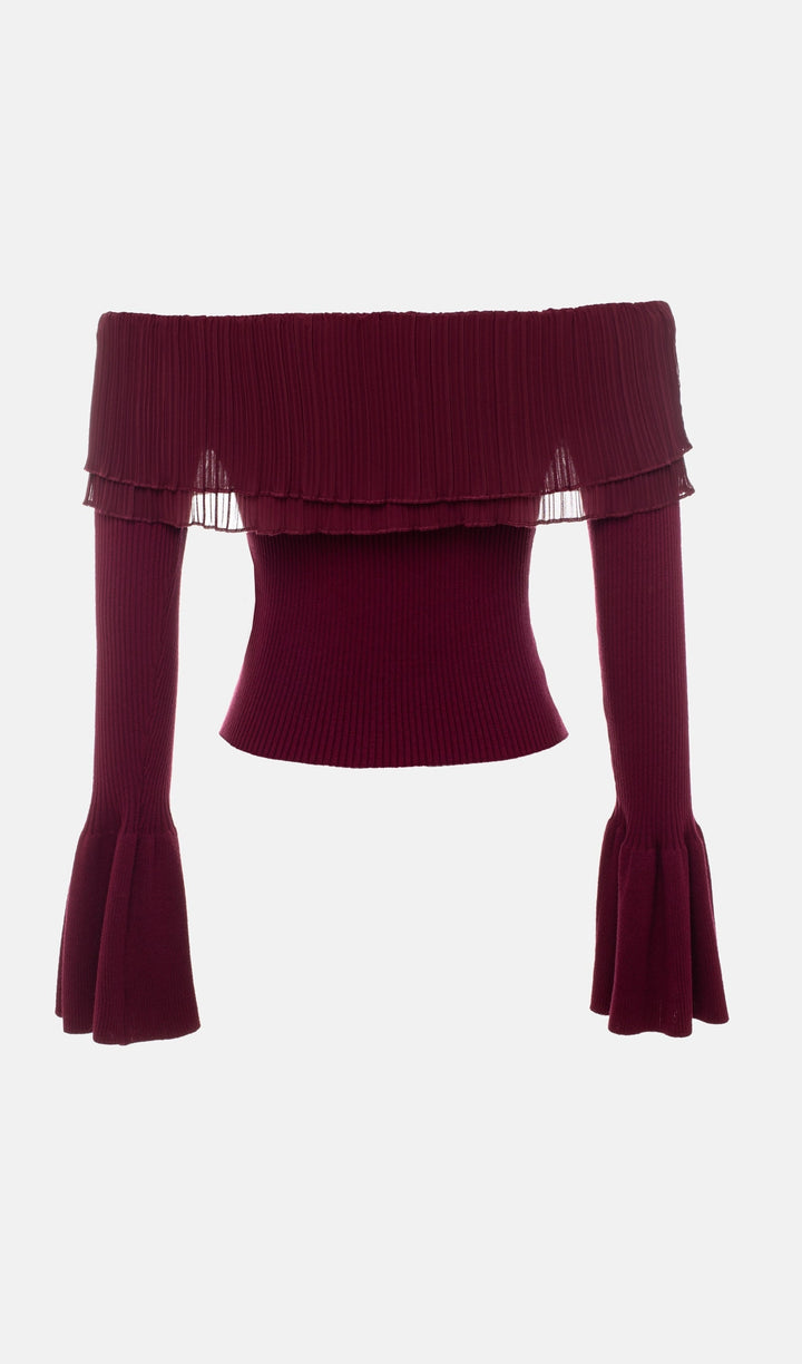 Flier Starplez Fırfır Düğme Detay Üst - Bordo