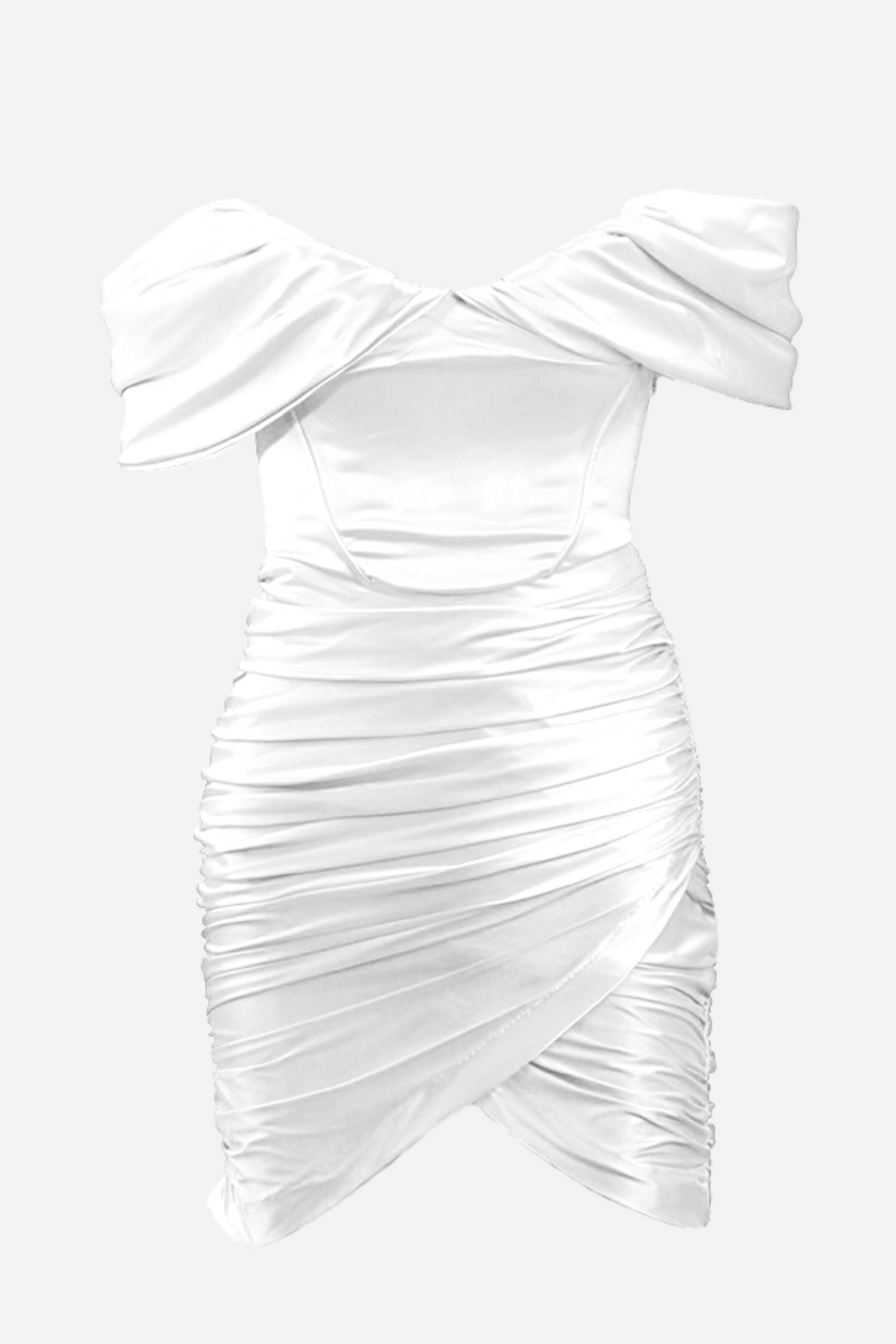 Candice Büzgülü Korse Düşük Omuz Saten Mini Elbise