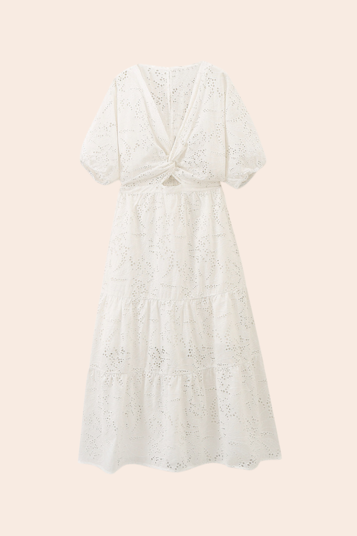 Nakış Dantel Kesim Midi Elbise