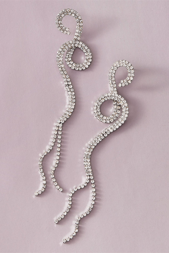 Yapay Elmas Saçaklı Damla Küpe