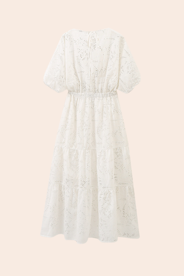 Nakış Dantel Kesim Midi Elbise