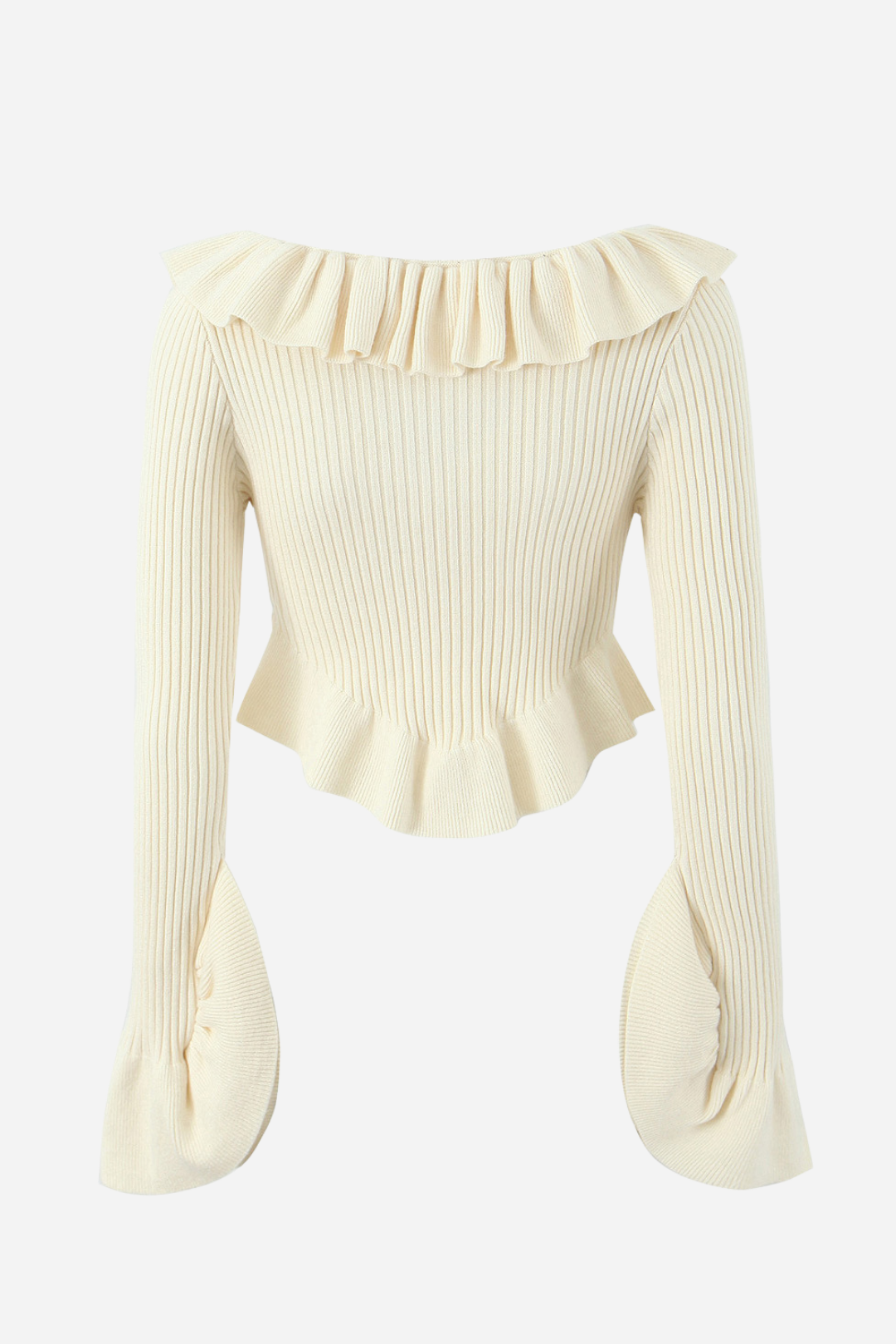 Uzun Kollu Fırfırlı Triko Hırka