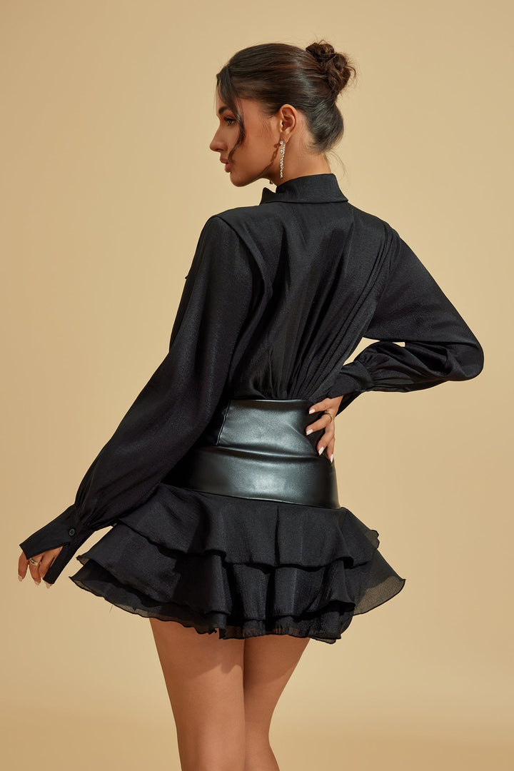 Victoria Beli Dantelli Fırfırlı Mini Elbise