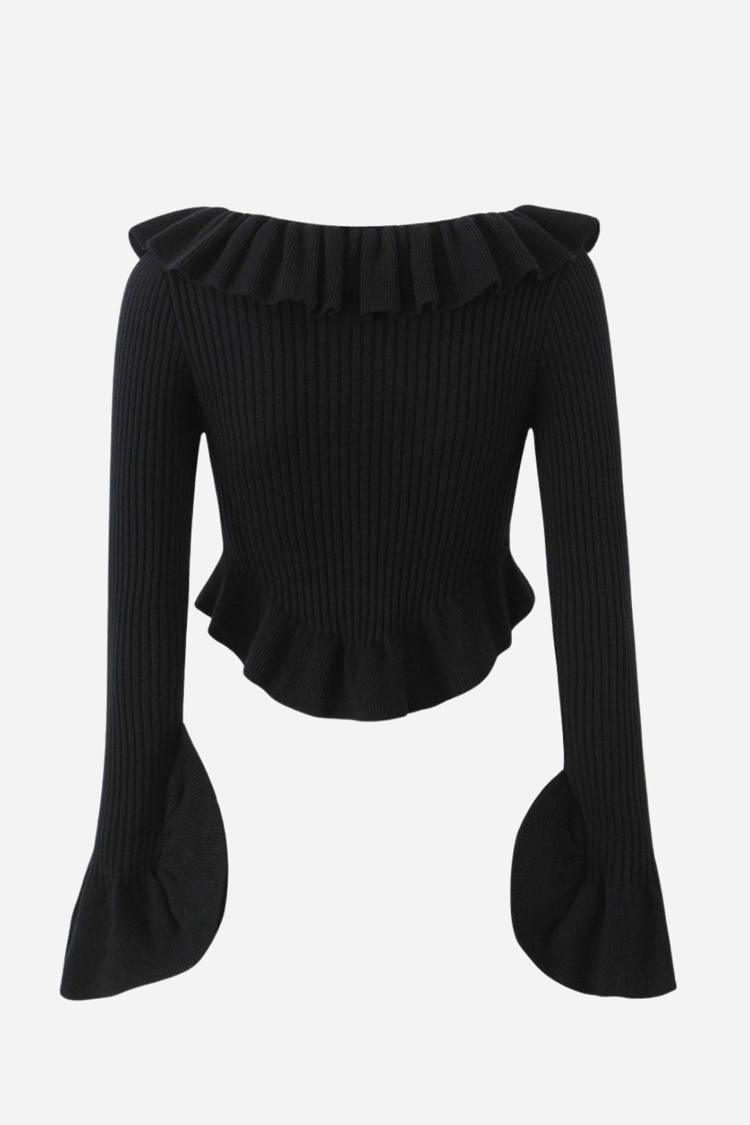 Uzun Kollu Fırfırlı Triko Hırka