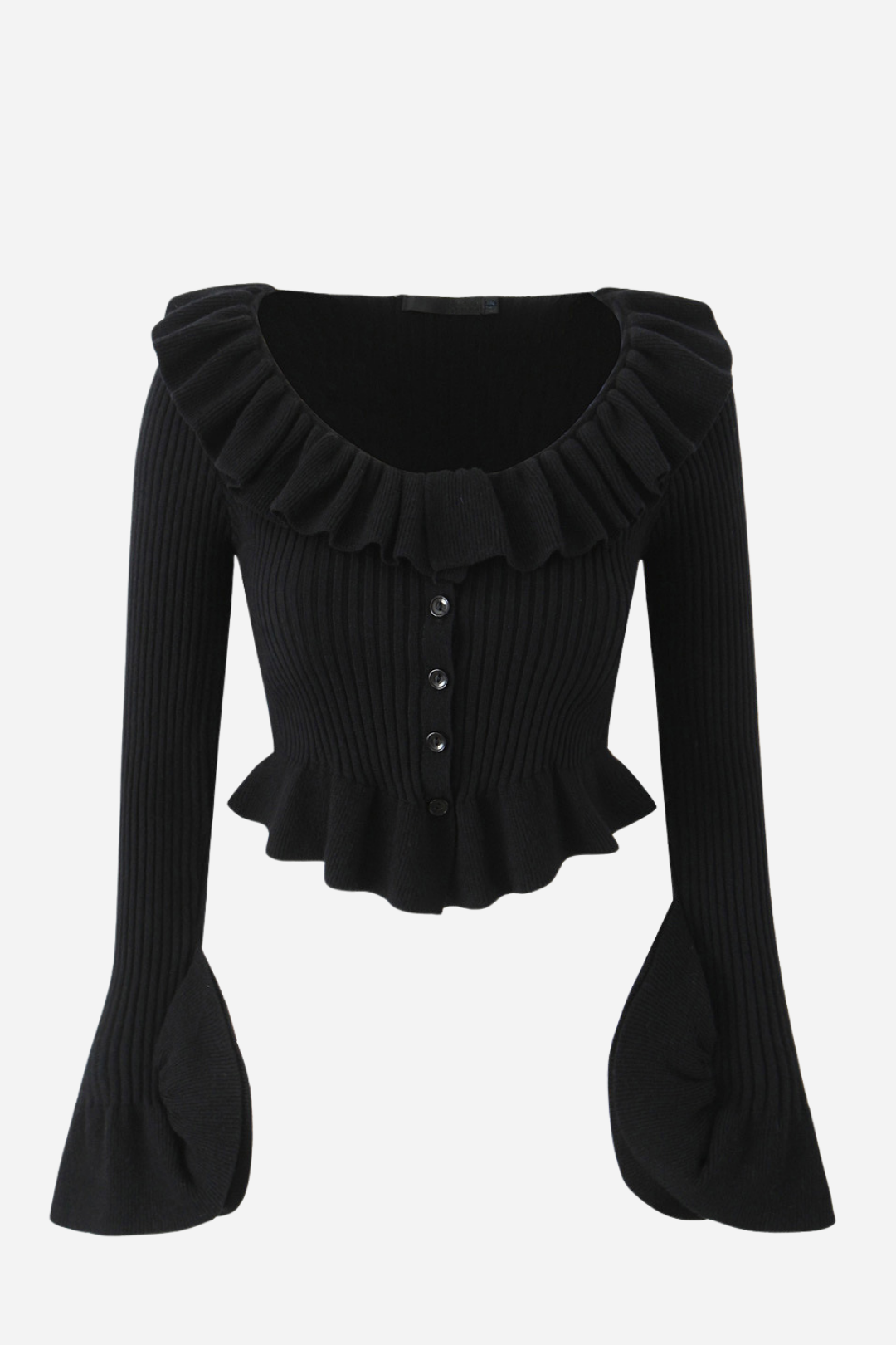 Uzun Kollu Fırfırlı Triko Hırka