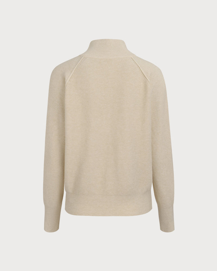 Bej Rengi Fitilli Örgü Fermuarlı Hırka