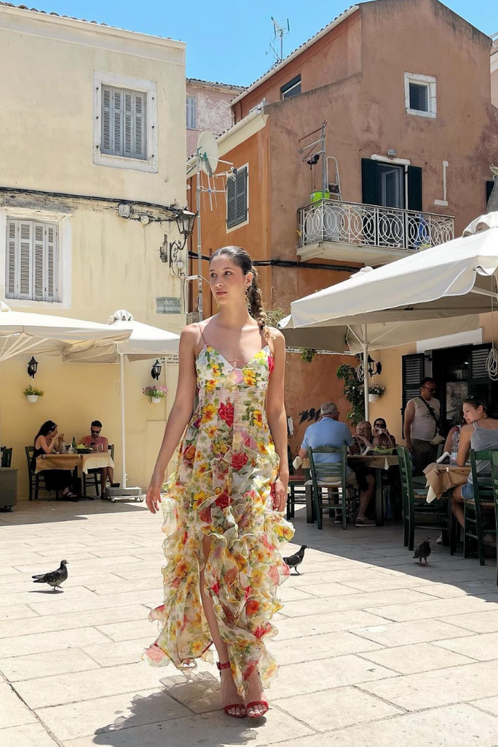 Saskia Fırfırlı Volanlı Maksi Elbise