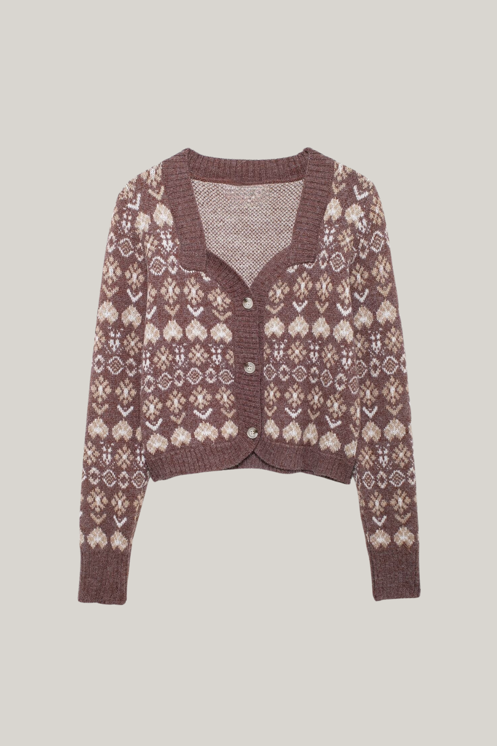 Kalp Desenli Kontrast Hırka