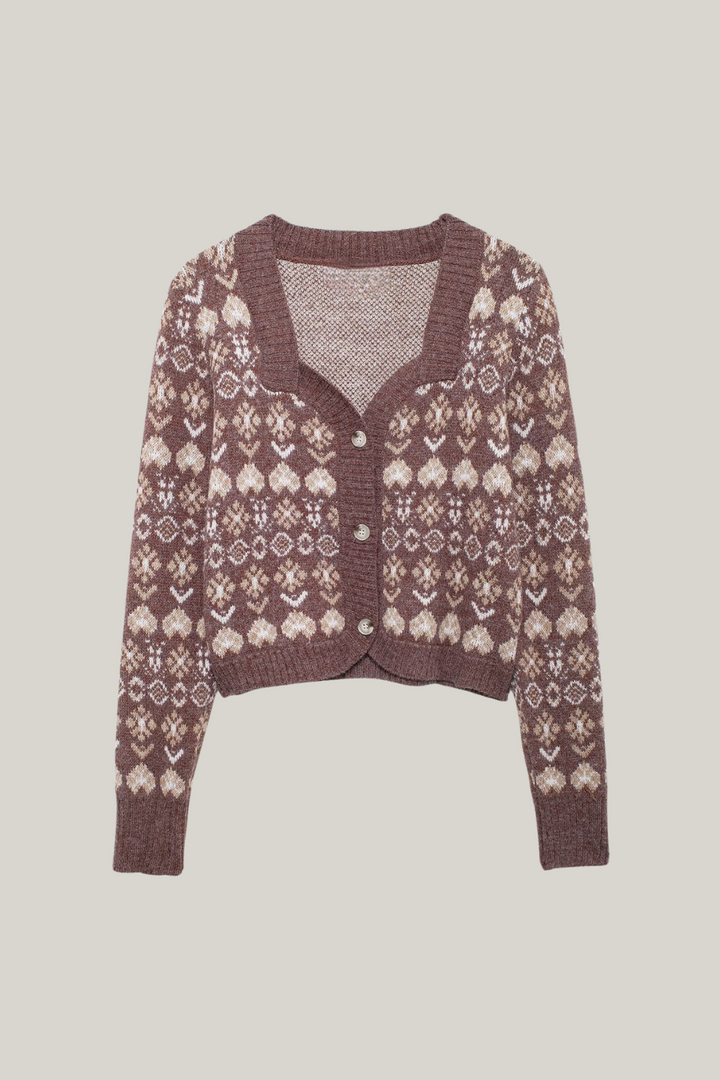 Kalp Desenli Kontrast Hırka