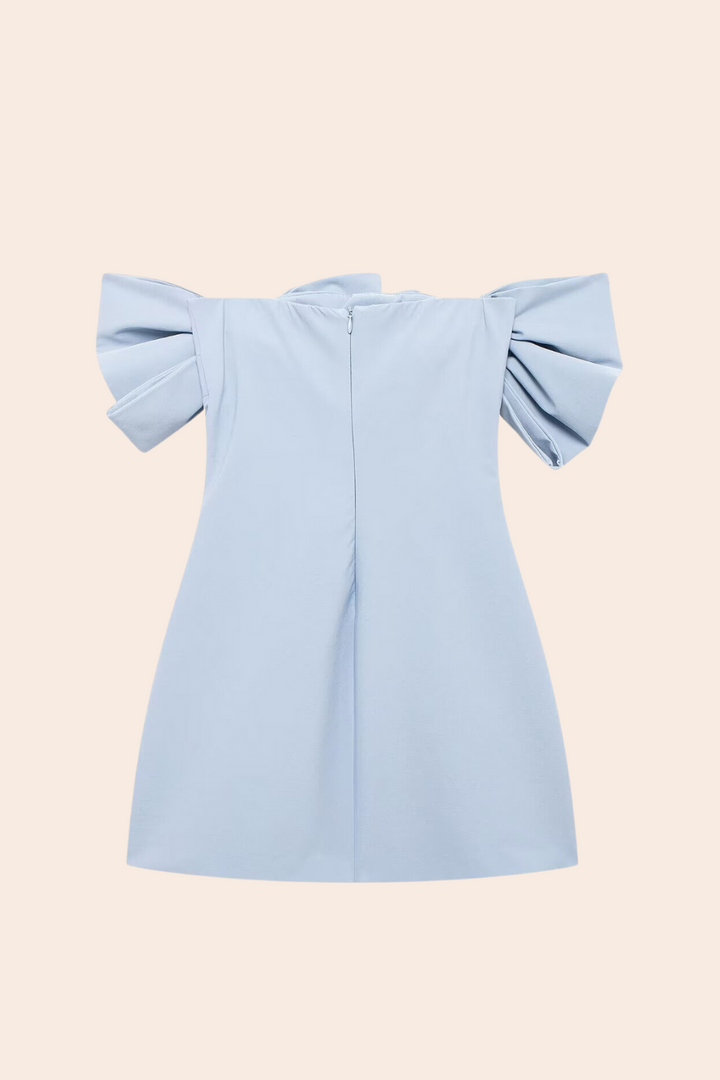 Straplez Fiyonklu Mini Elbise