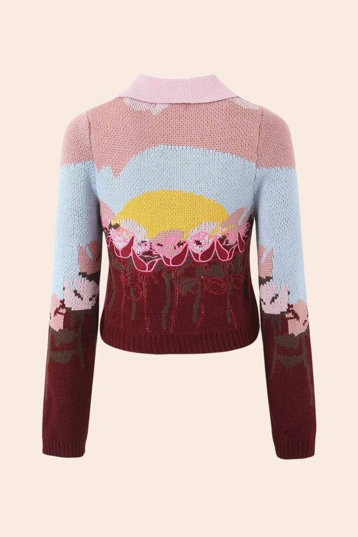 Michelle Çiçekli Jakarlı Triko Hırka