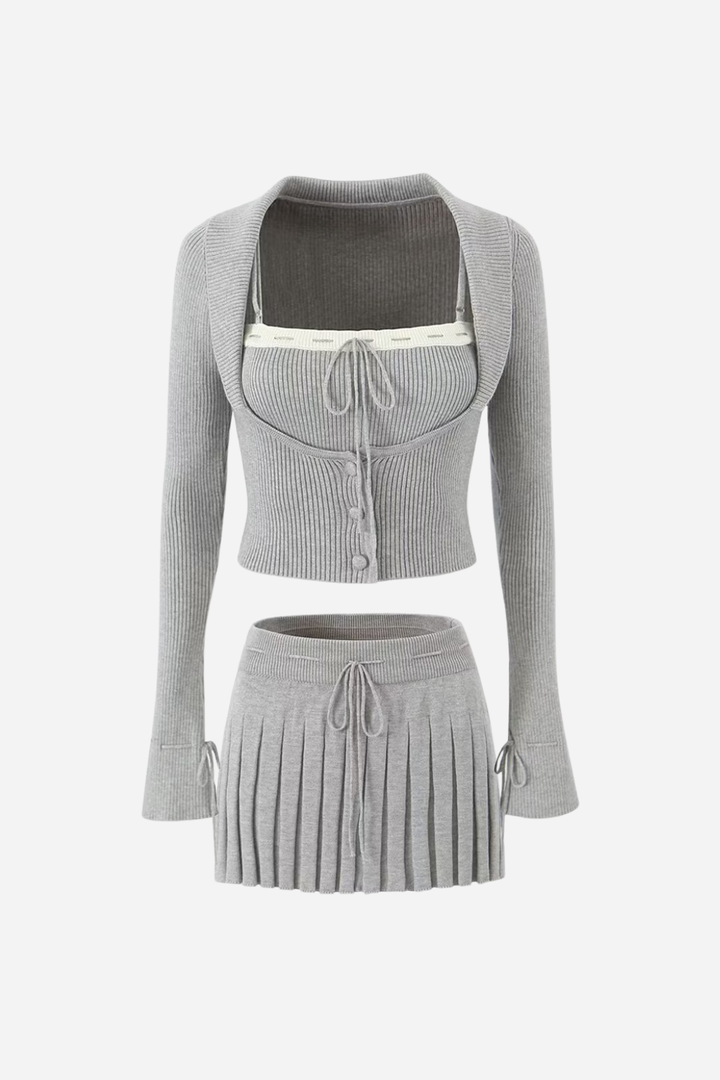 İlmek Nervürlü Üç Parçalı Örgü Takım