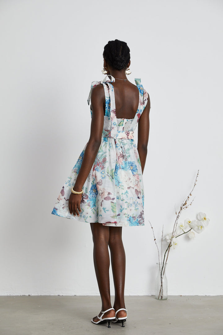 Ophelia Çiçek Desenli Kuşaklı Mini Elbise