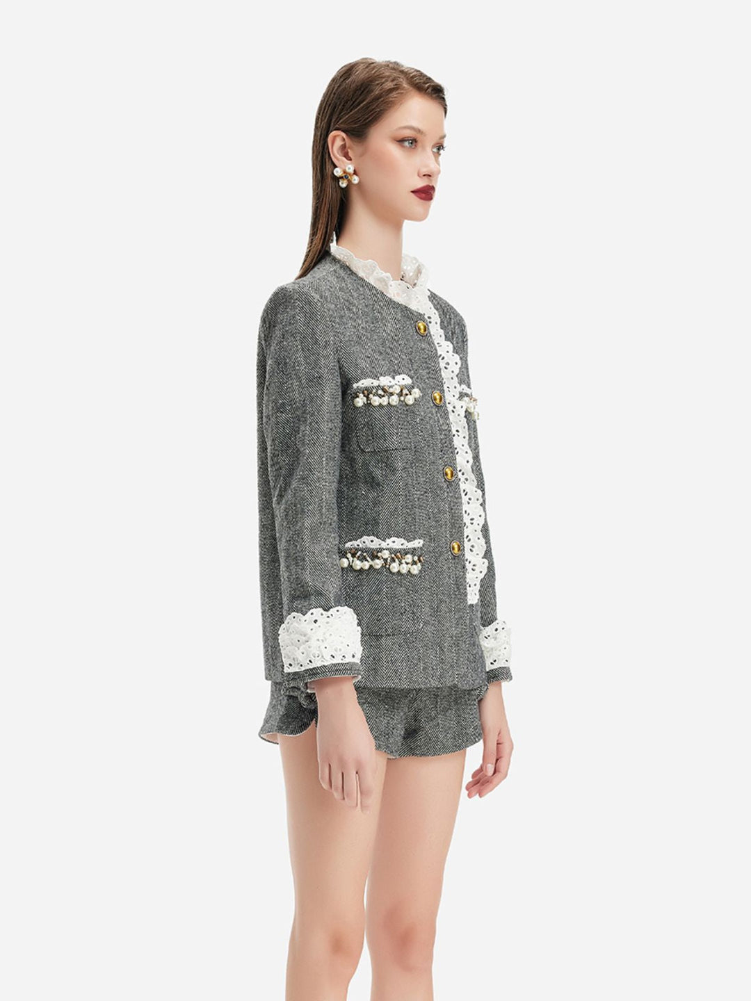 Regal Yün Dantel Trim Ceket