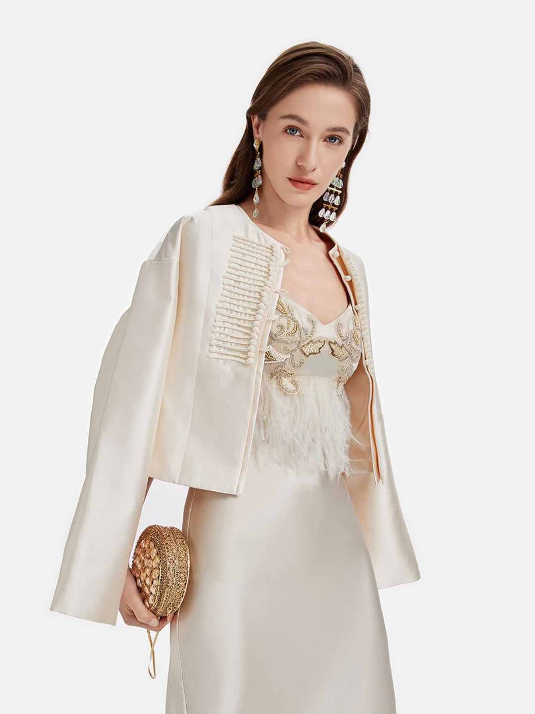 Ağır İpek Yün Kruvaze Kısa Kaban