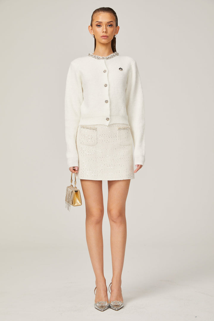 Désirée Beyaz İnci Süslemeli Örgü Hırka