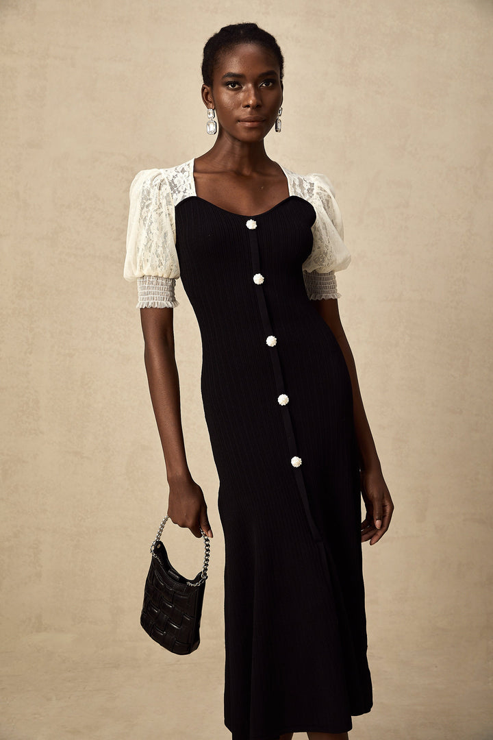 Noa Dantel Detaylı Örgü Midi Elbise