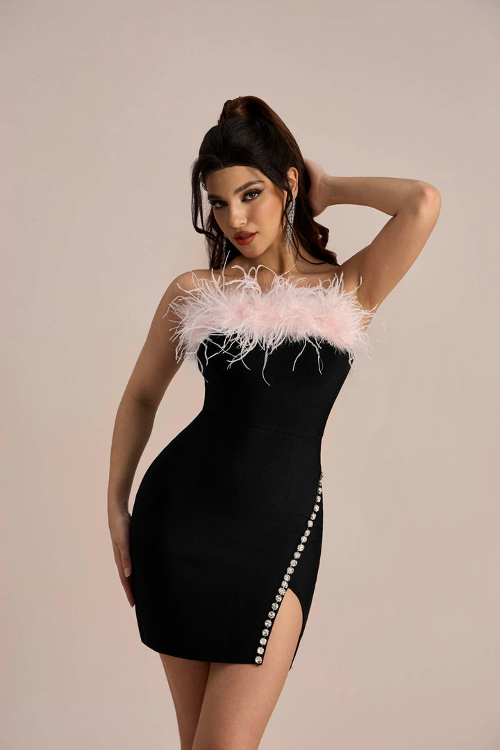 Cynthia Tüy Detaylı Kristal Mini Elbise